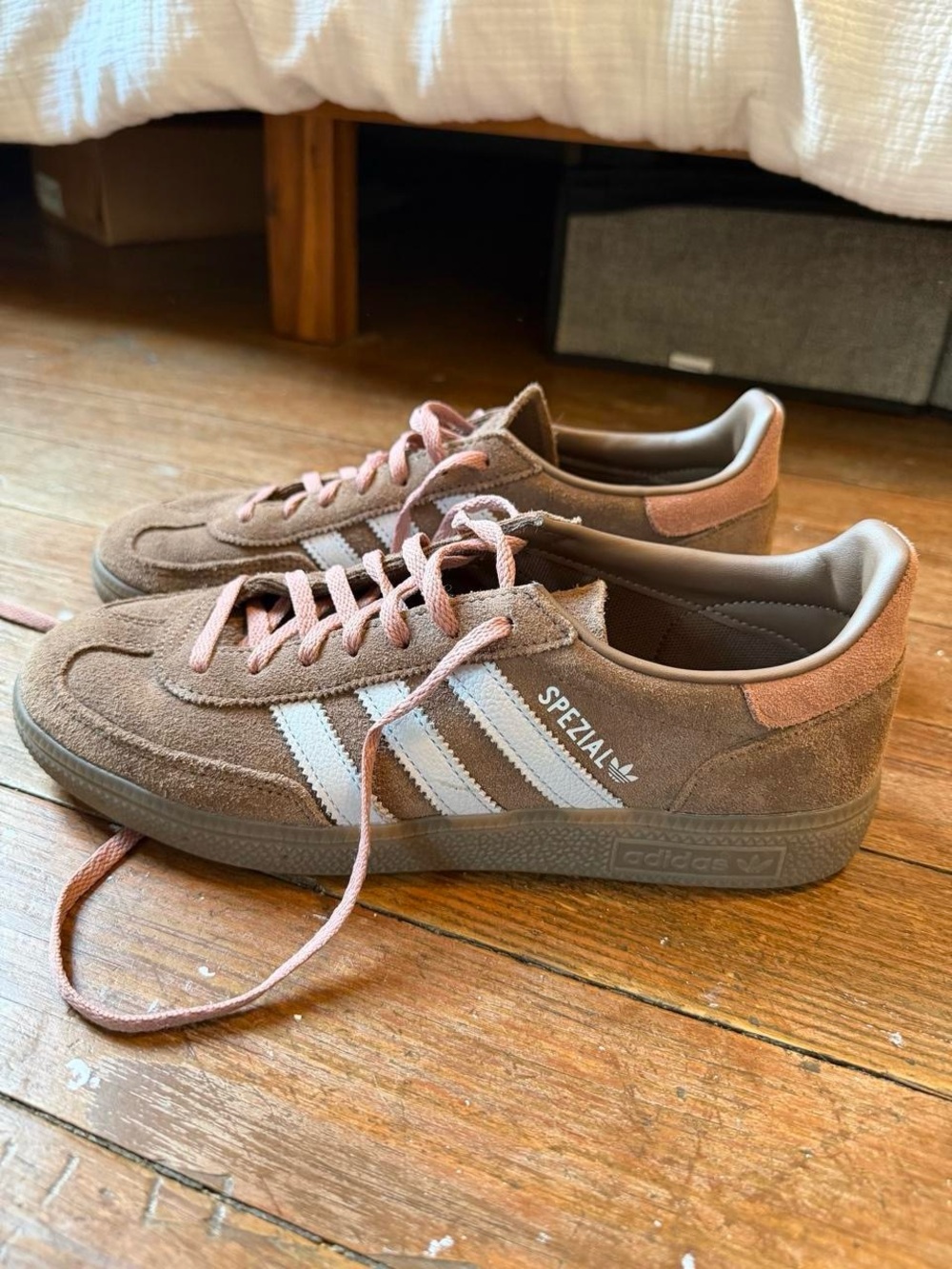 Adidas Handball Spezial Women's Suede Sneakers in Brown with Pink Accents